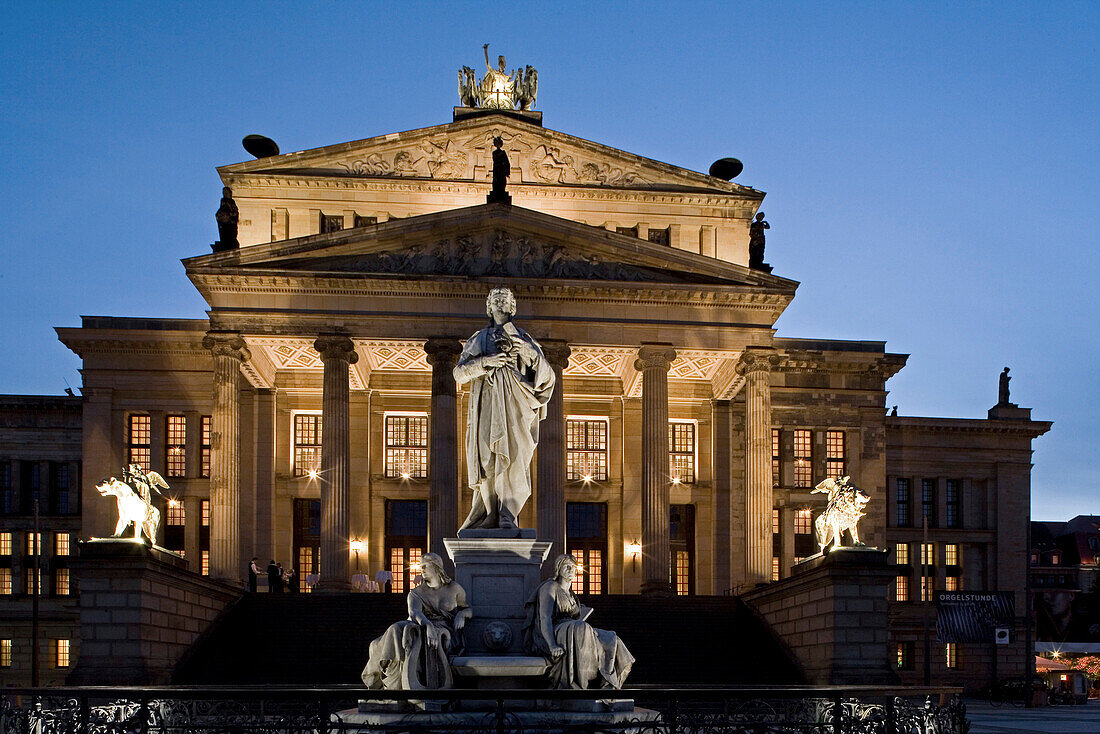 Konzerthaus built by Karl Friedrich Schinkel, Statue Friedrich Schiller. Berlin, Germany