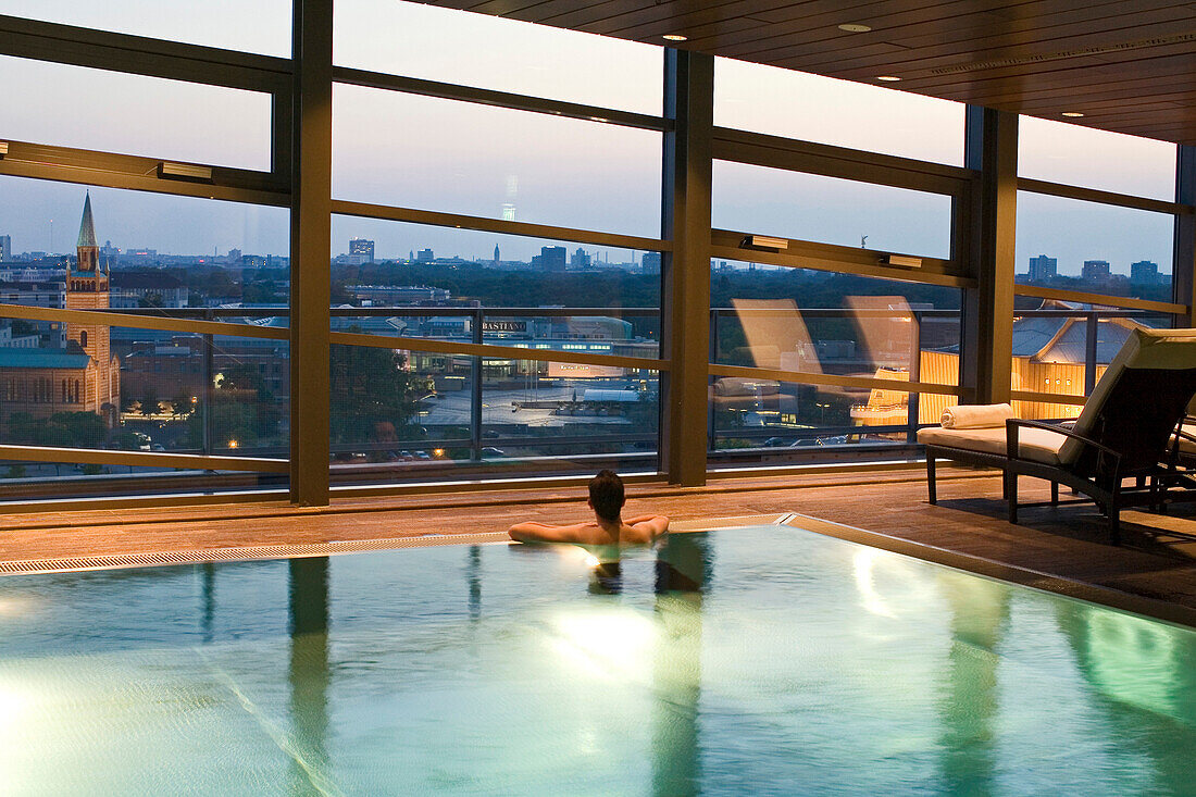 indoor swimming pool Grand Hyatt, view over Berlin, Germany