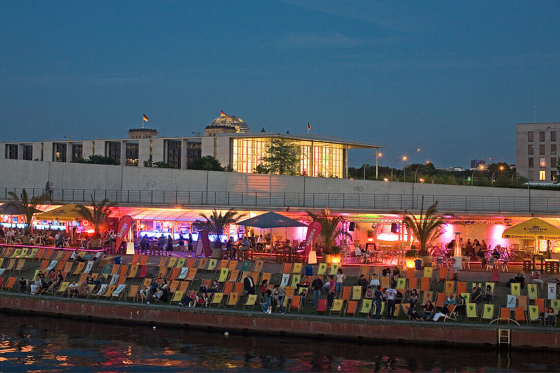 Bar at river Spree in the evening, Berlin, Germany