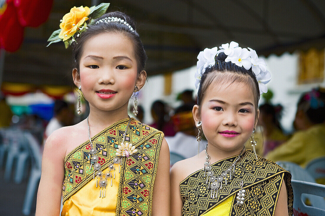 Young girls in traditional dress. Chiang Mai, Thailand