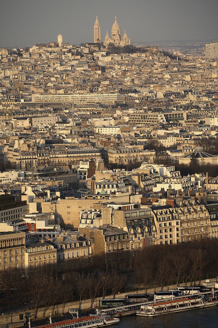 The view of Montmartre with Sacre-Coeur church in the background. Paris. France
