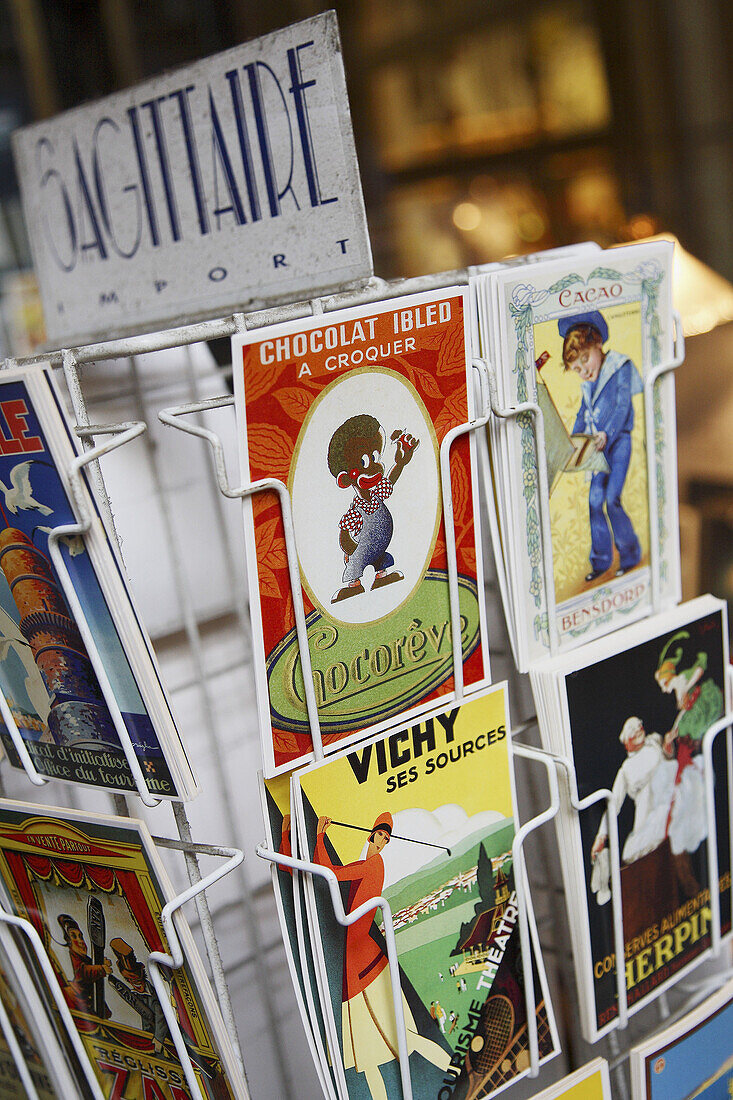 Old style post cards for sale in Passage Jouffroy. Paris. France