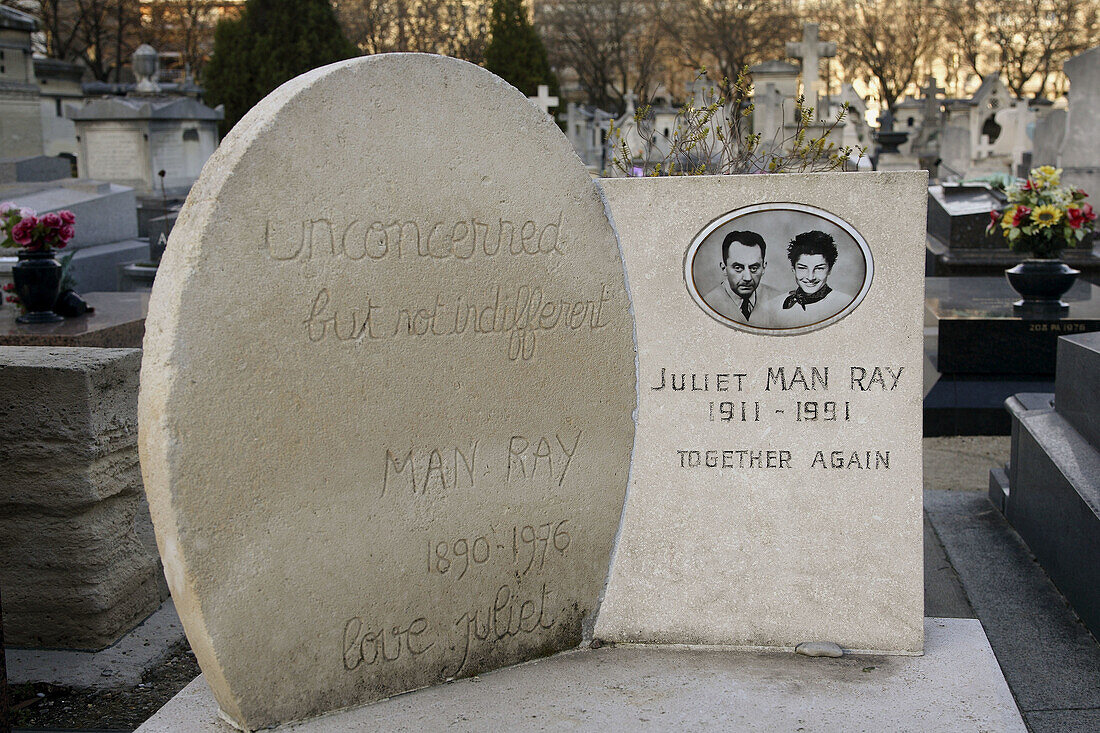 Man Ray and his wife's tomb in Cimetiere du Montparnasse. Paris. France