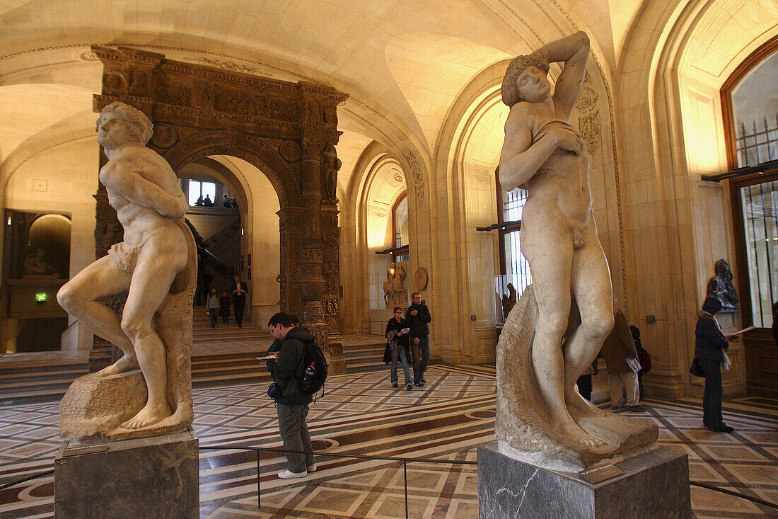 Mchelangelo's sculptures display in Musee du Louvre. Paris. France