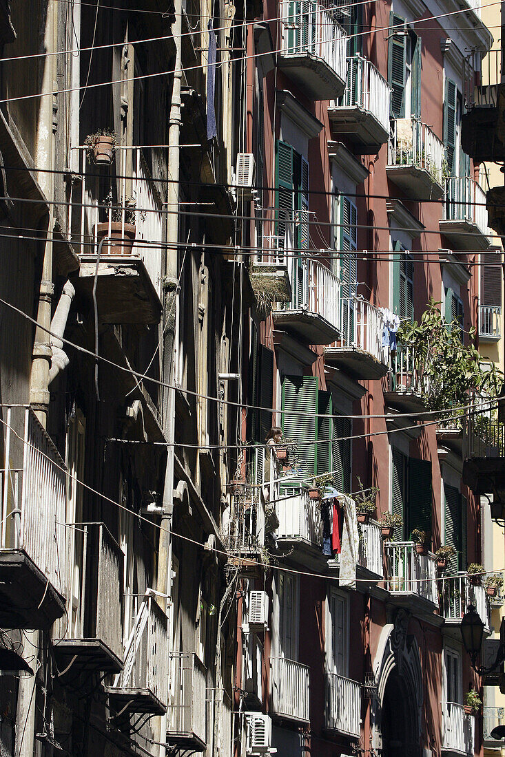 Apartment building on the street of historic center of Naples. Campania. Italy