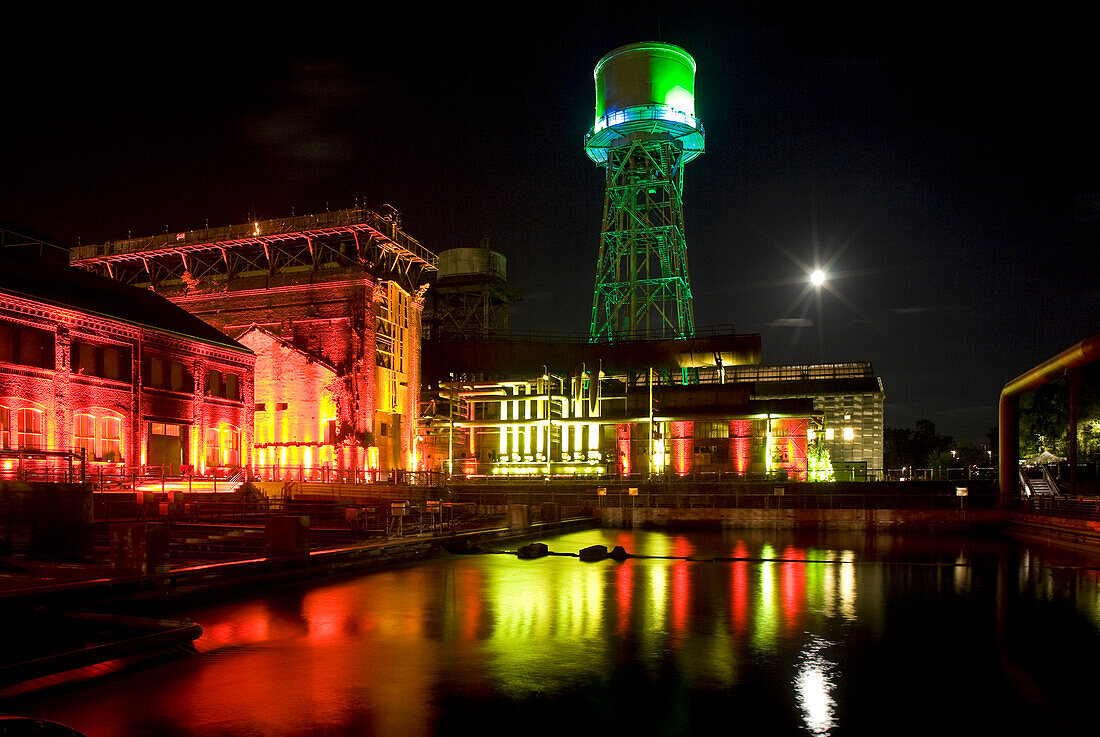 Lichtinszenierung, Jahrhunderthalle, Bochum, Ruhrgebiet, Nordrhein-Westfalen, Deutschland