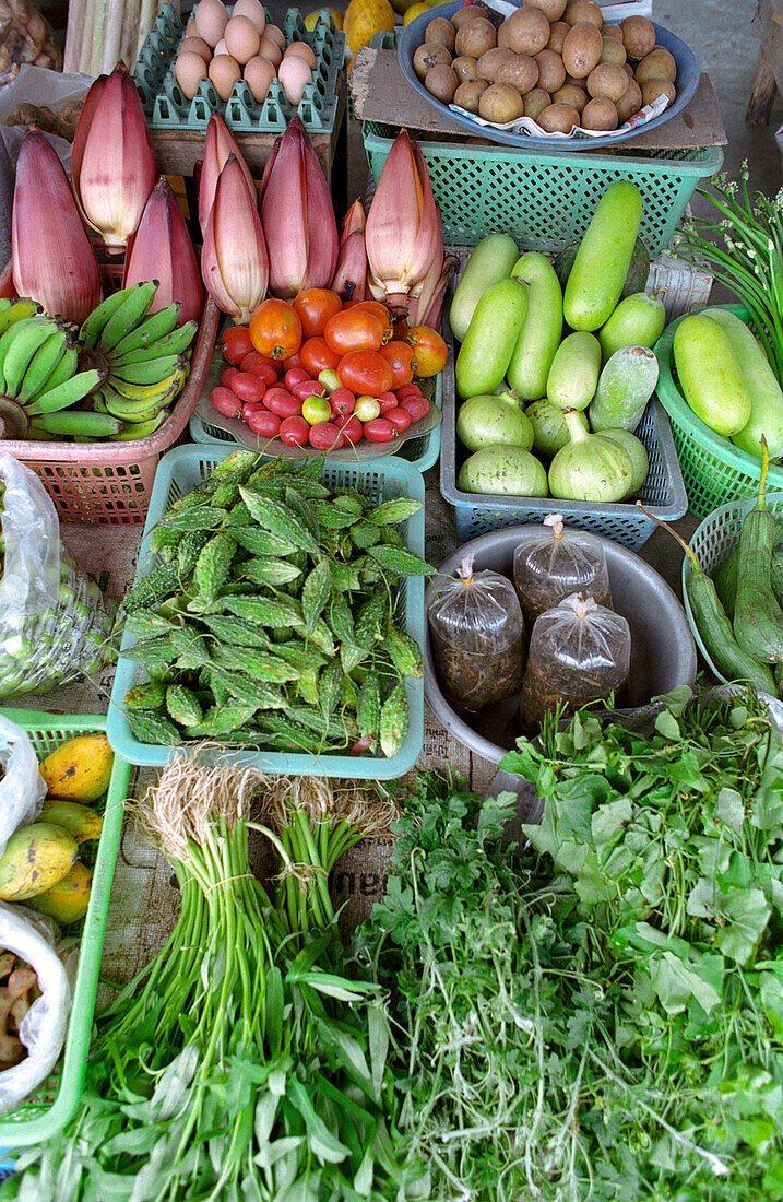Gemüsestand auf einem Markt, Thong Sala, Ko Pha Ngan, Thailand