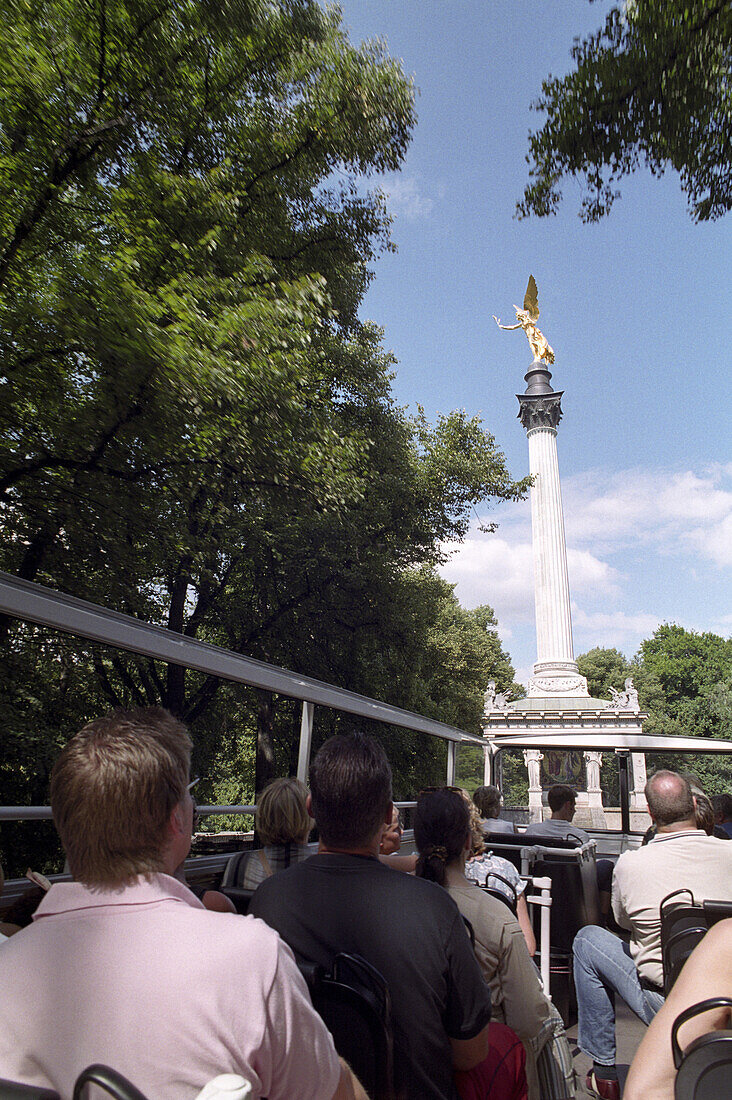 Sightseeing tour, Friedensengel in background, Munich, Bavaria, Germany