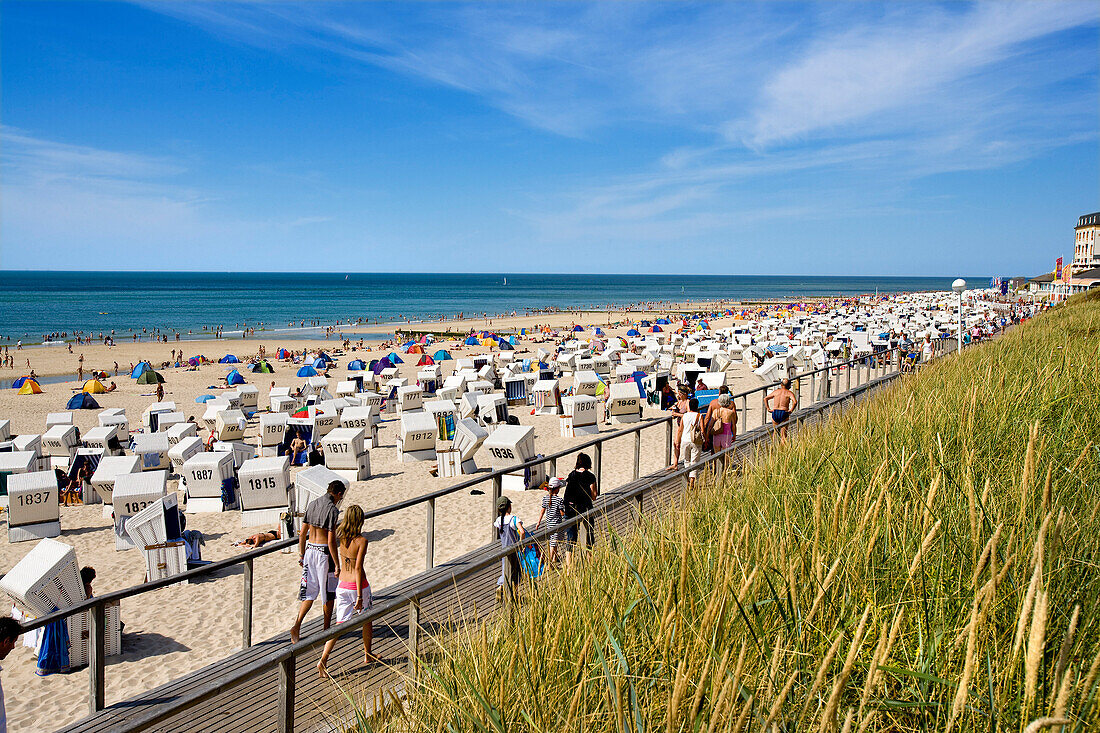 Beach chairs at beach of Westerland, Sylt Island, Schleswig-Holstein, Germany