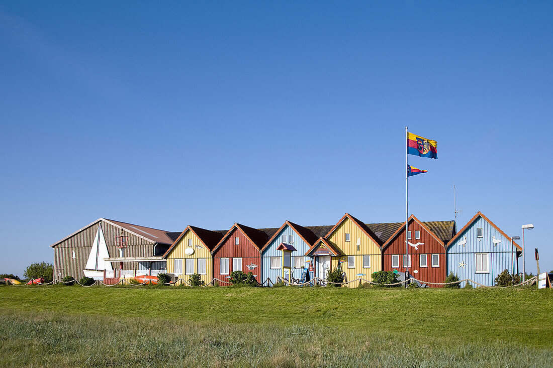 Coloured houses, Steenodde, Amrum island, North Frisian Islands, Schleswig-Holstein, Germany