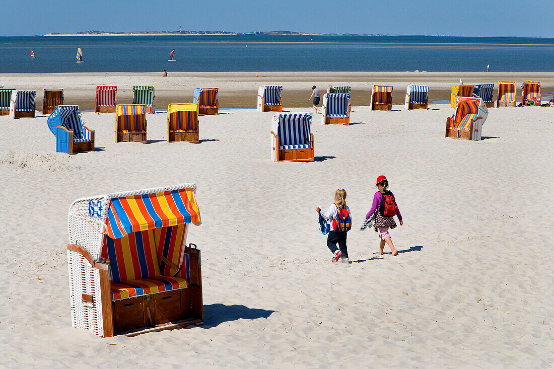 Beach chairs at beach, Norddorf, Amrum island, North Frisian Islands, Schleswig-Holstein, Germany