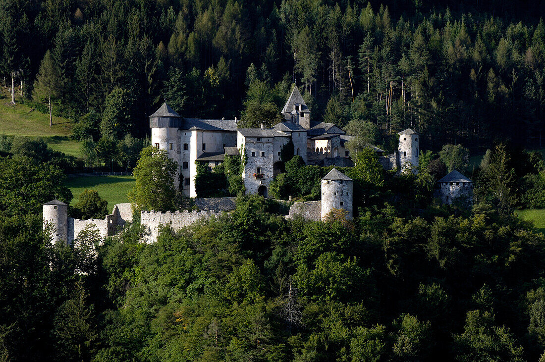 Schloss Prösels inmitten grüner Bäume, Völs am Schlern, Eisacktal, Südtirol, Italien, Europa