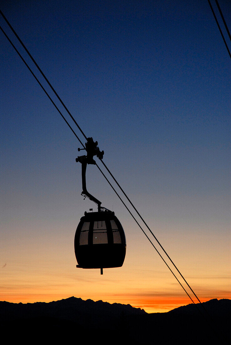 Passenger cabin of a cable car at sunset, South Tyrol, Italy, Europe