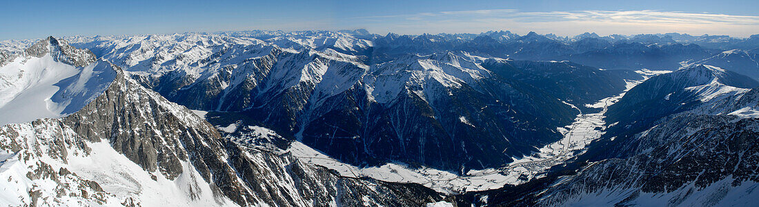 Panorama of Antholzer Valley, Rieserferner Ahrn nature Reserve, South Tyrol, Italy