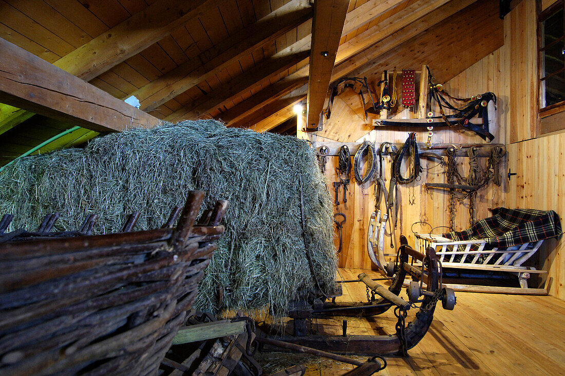 Sledge for transporting hay, Local history museum in Tschoetscherhof, St. Oswald, Kastelruth, Castelrotto, South Tyrol, Italy