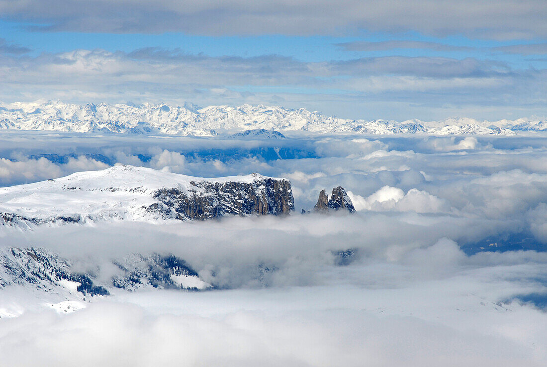 Berglandschaft in Winter, Seiser Alm, Saltria, Südtirol, Italien