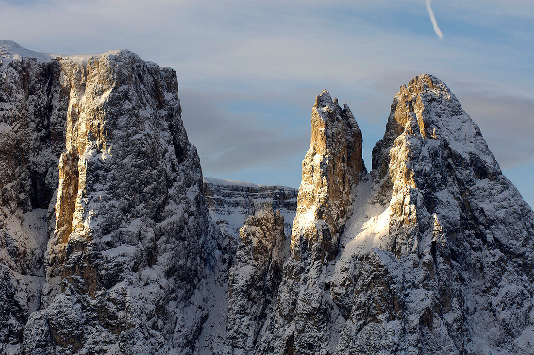 Berglandschaft in Winter, Santnerspitze, Euringerspitze, Seiser Alm, Schlerngebiet, Südtirol, Italien