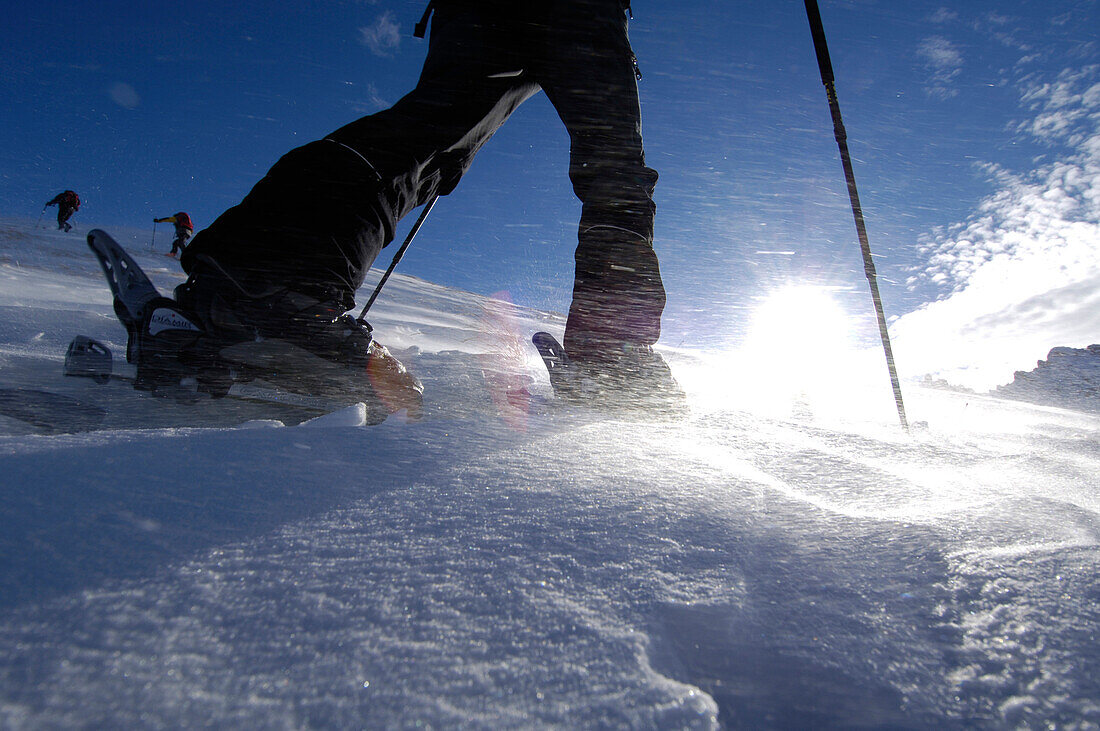 Person on a ski tour ascending the mountain, Mountain landscape, Seiser Alp, South Tyrol, Italy