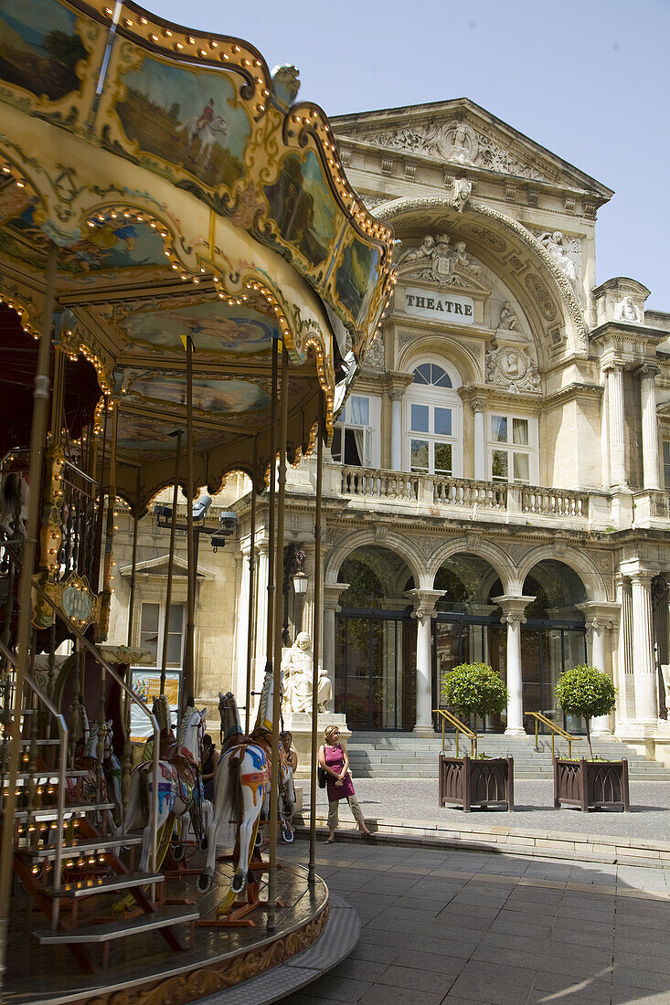 Theatre and merry-go-round, Avignon. Provence, France