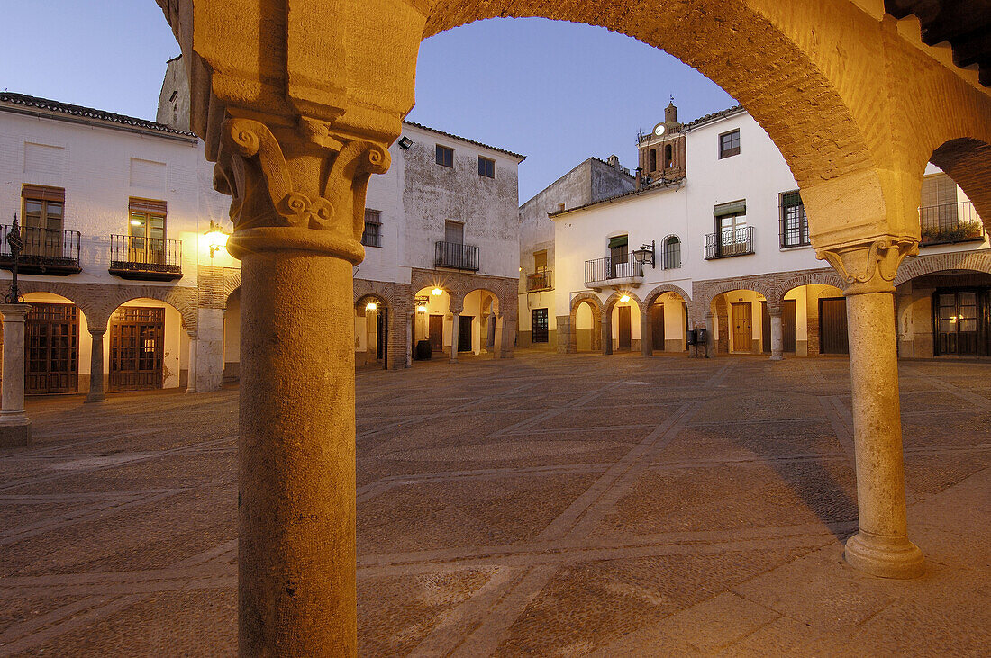 Plaza Chica at dusk. Zafra. Badajoz province, Extremadura. Spain.