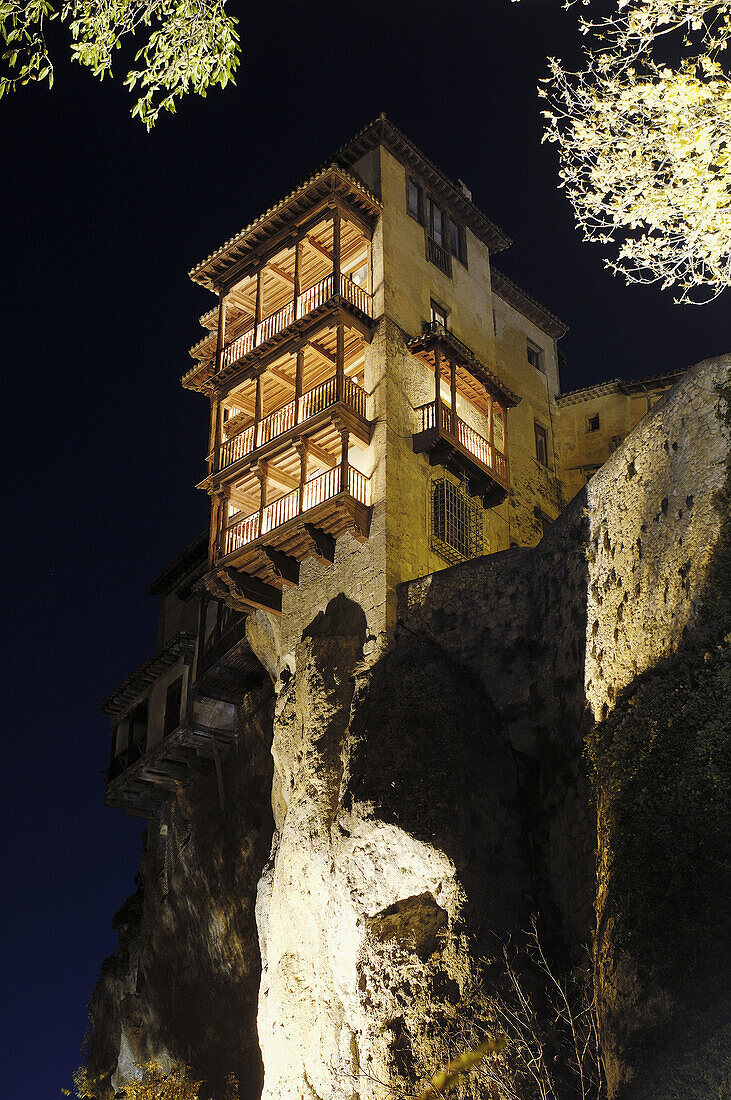 The Hanging Houses at dusk. Cuenca (World Heritage). Castilla_La Mancha. Spain