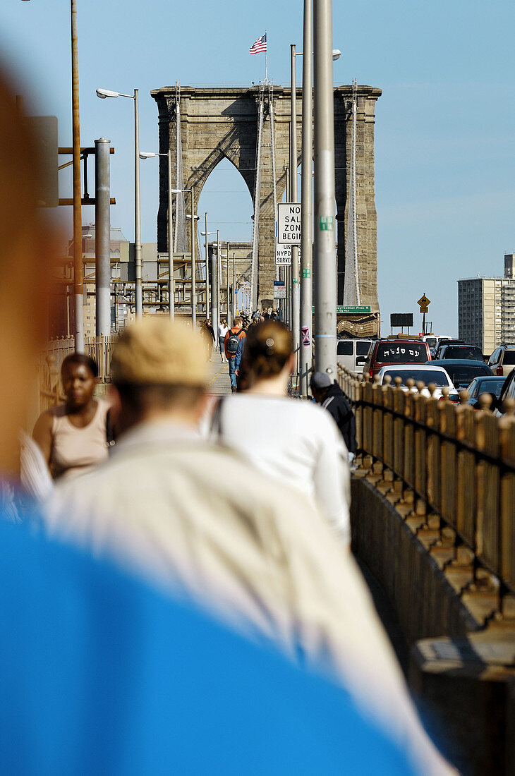 Walking People on Brooklyn Bridge