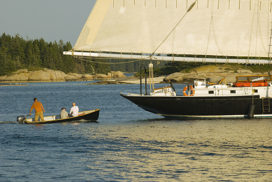Schooner Nathaniel Bowditch moored off of Russ Island, Penobscot Bay, Maine USA