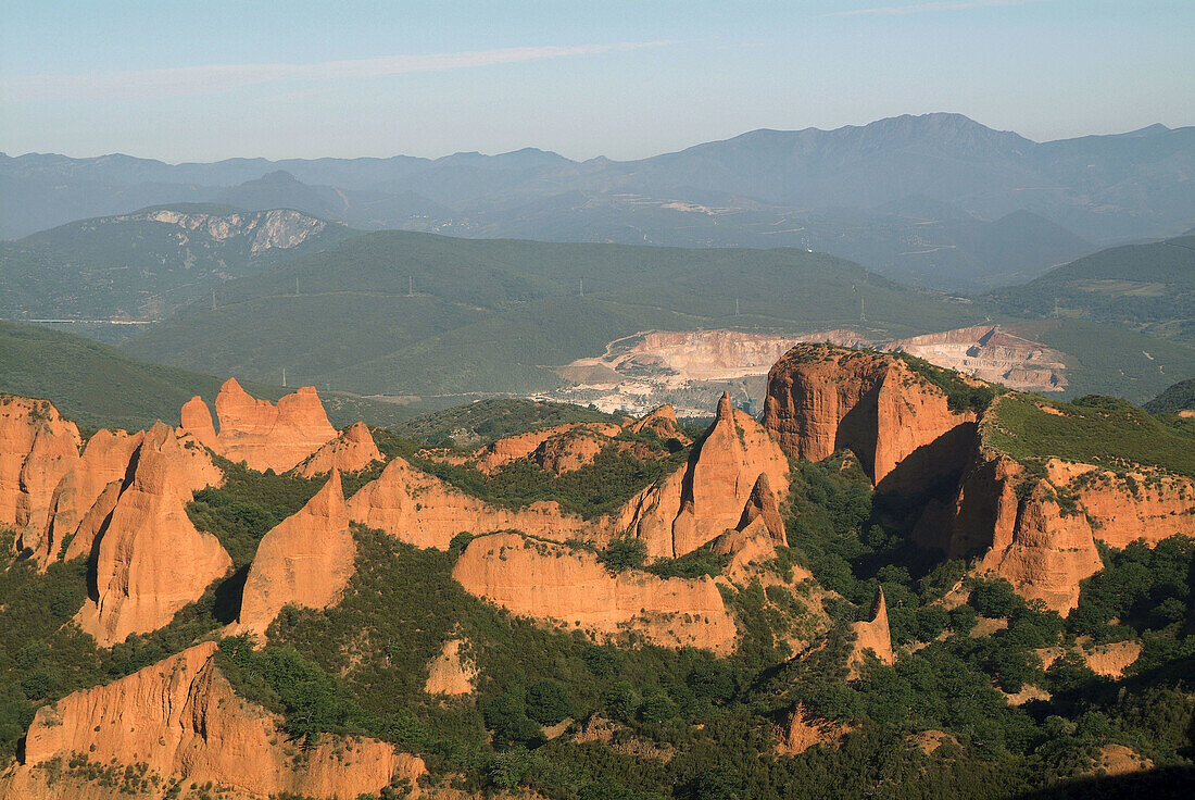 Old Roman goldmines. Now world heritage site. Seen from Orellan viewpoint. Las Medulas. Bierzo. Castilla-León. Spain.