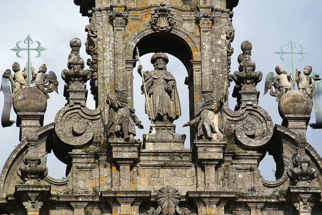 Santiago de Compostela. Galicia. Spain. Detail of cathedral facade by Casas Novoa (1740)