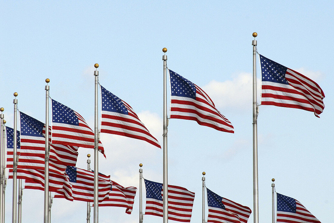 United States Flags around the base of the Washington Monument, Washington, DC, USA