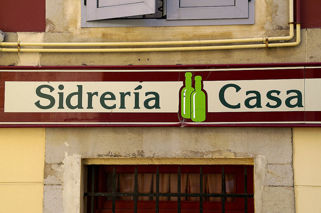 Cider house sign. Cimadevilla district at Gijon. Asturias. Spain.