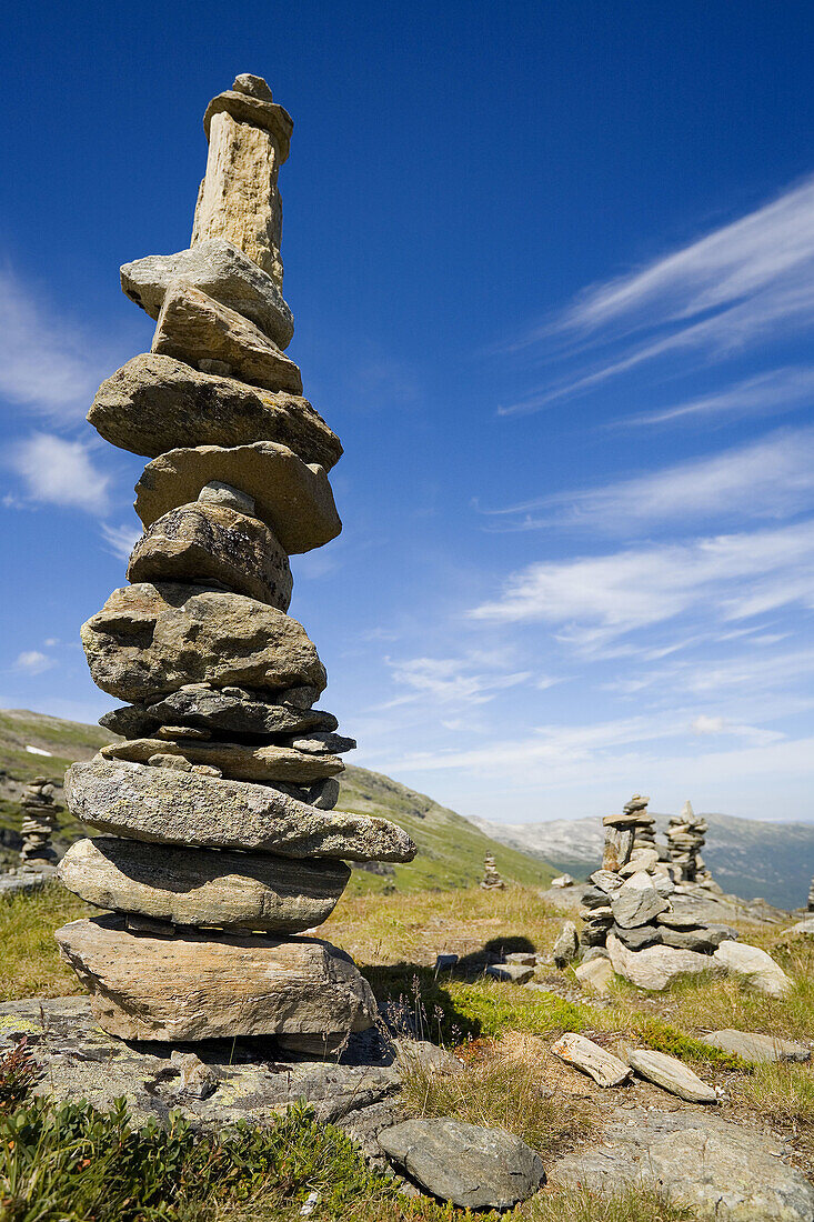 Boundary stones on top of a hill. Sogn og Fjordane. Norway.