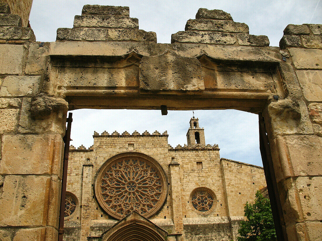 Entrance to Sant Cugat del Vallés monastery, Barcelona. Catalonia. Spain.