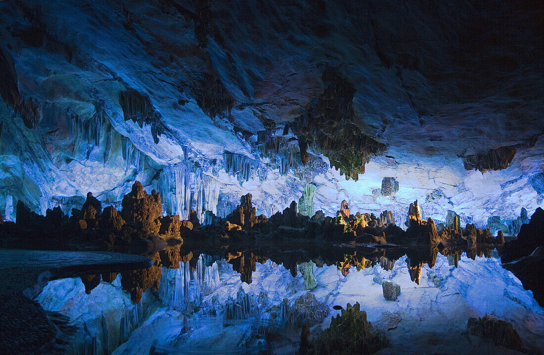 The interior of the Reed Flute Cave in Guilin, China