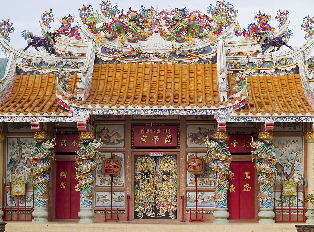 Colorful Chinese temple, Kanchanaburi, Thailand