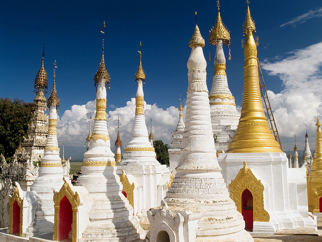 Rows of stupas near Inle Lake in Myanmar