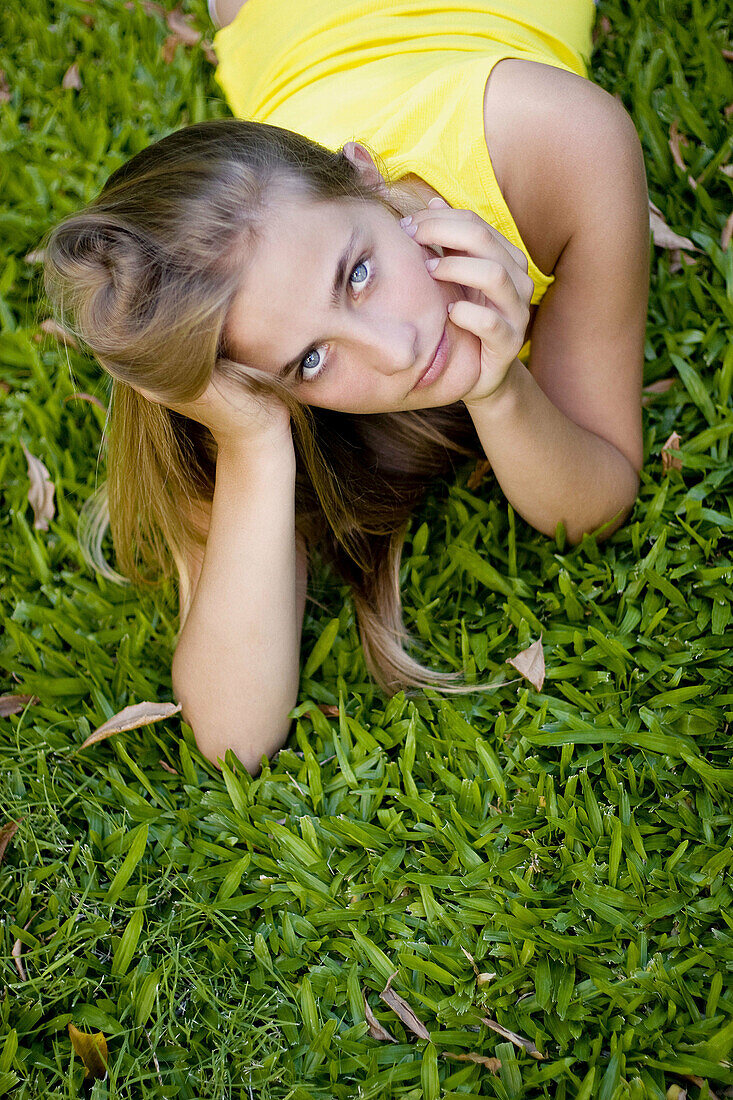 acial expressions, Facing camera, Fair-haired, Female, From above, Girl, Girls, Grass, Green, Hair, H