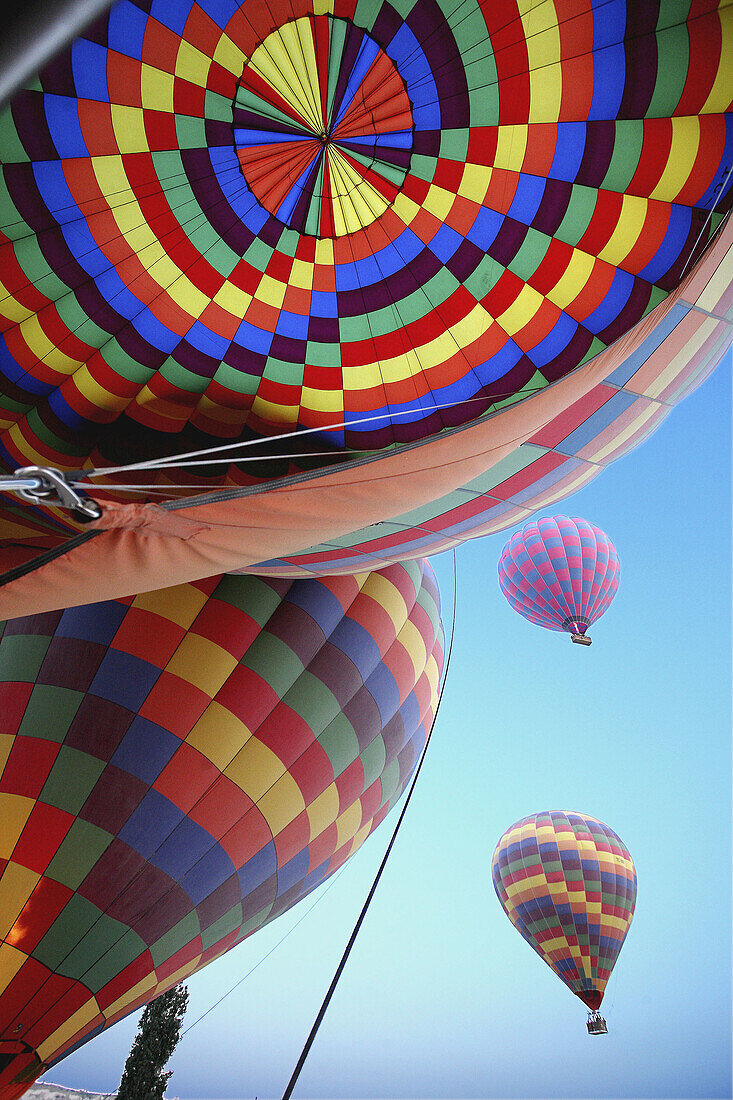 Hot-air balloons over Göreme valley. Cappadocia, Turkey