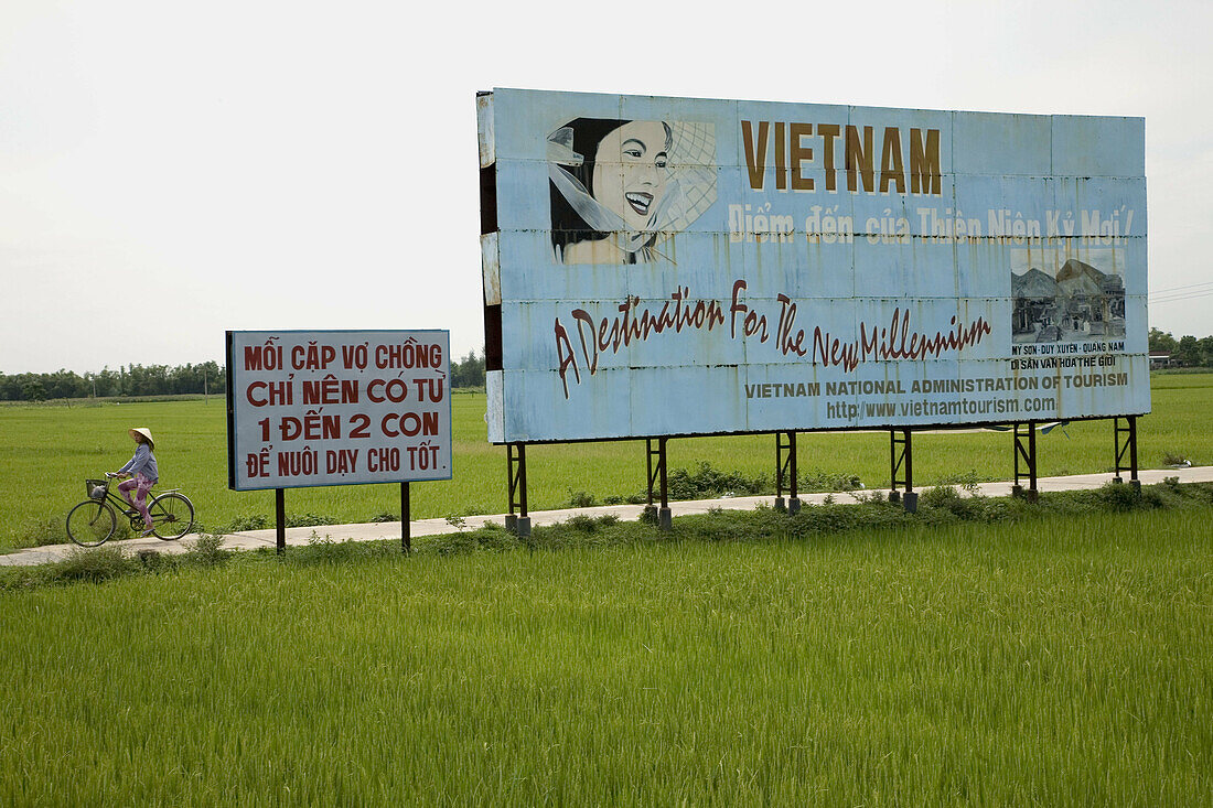 Vietnam advertising in rice fields. Vietnam