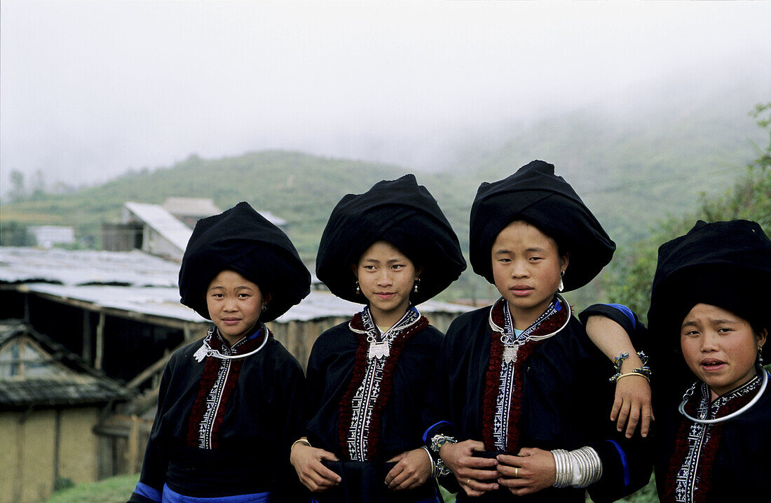 Colorful black zhao ( yao ) girls in a remote village in north west vietnam