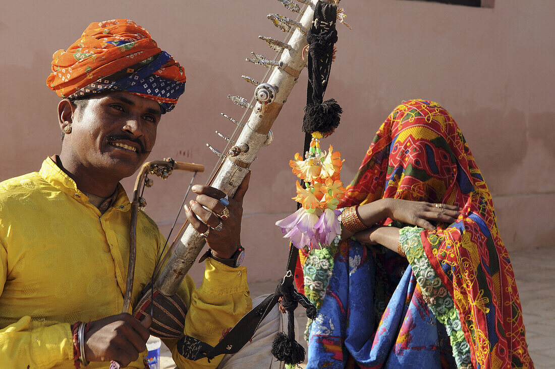 Rajasthani musicians play some traditional instruments