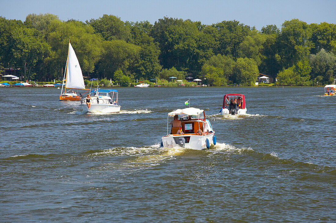 boats near Caputh at the Templiner See (Havel), Brandenburg, Germany, Europe