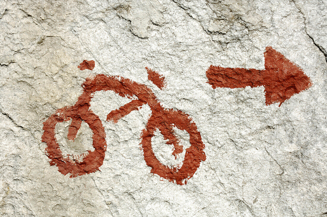 Red marks on a rock, South Tyrol, Italy, Europe