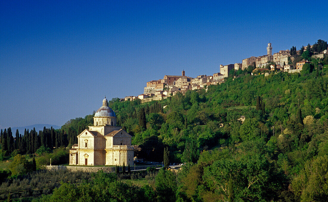 The church Madonna di San Biagio in the sunlight, Montepulciano, Tuscany, Italy, Europe