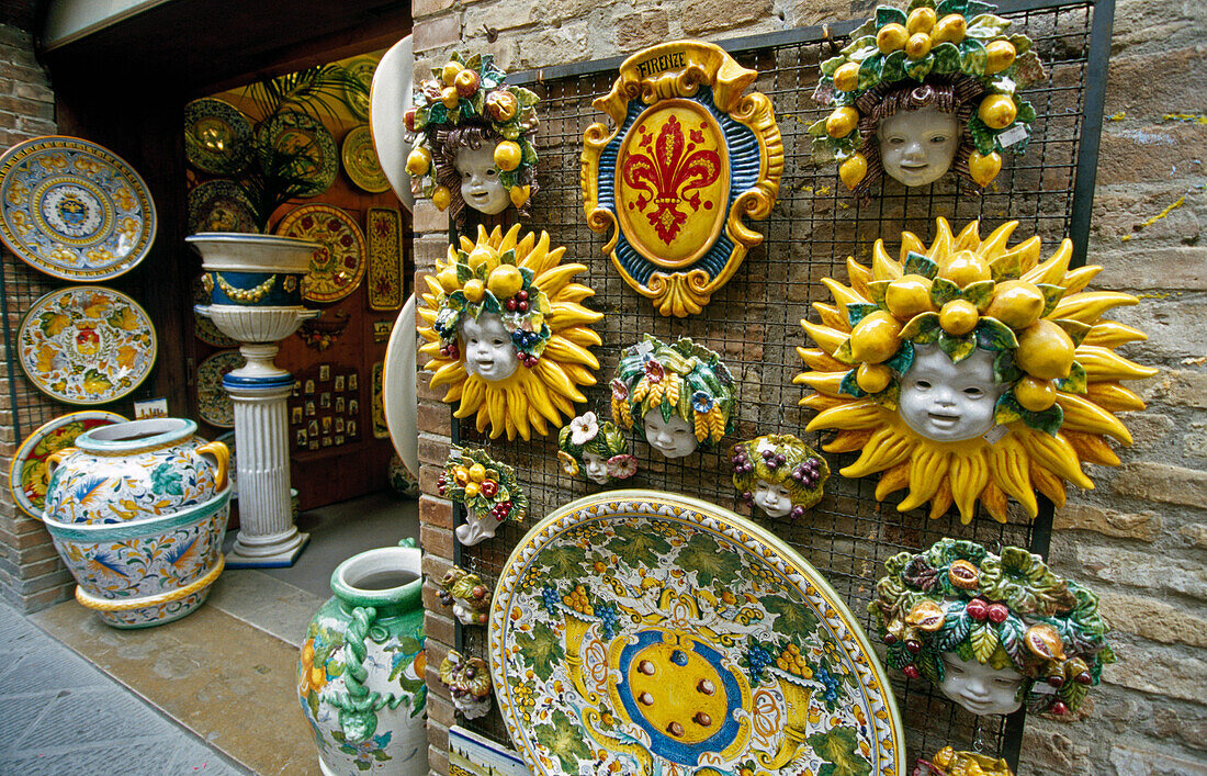 Ceramics at a souvenir shop, San Gimignano, Tuscany, Italy, Europe