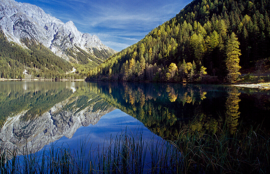 Lake with reflection, Lago d'Anterselva, Dolomite Alps, South Tyrol, Italy