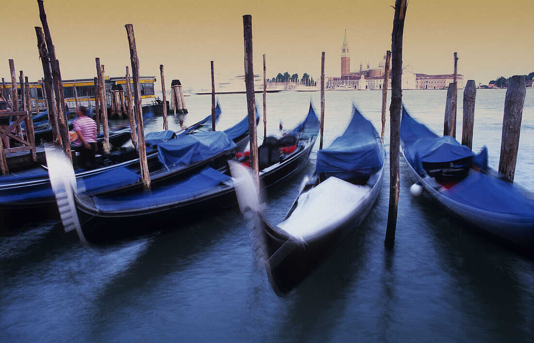 Gondolas, Santa Maria della Salute in the background, Venice, Italy