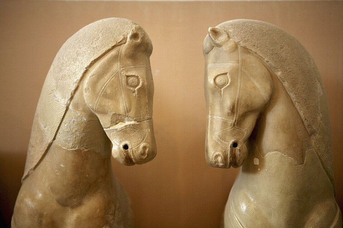 Two horses from the metope. Acropolis Museum. Athens. Greece.