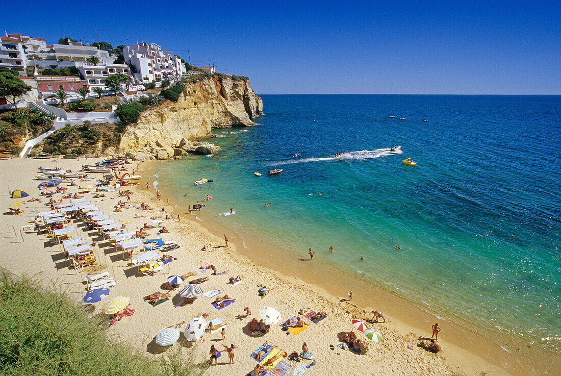 People on the beach in the sunlight, Carvoeiro, Algarve, Portugal, Europe