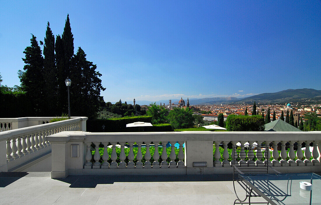 View over Florence from the terrace of luxury hotel Villa la Vedetta, Florence, Tuscany, Italy, Europe
